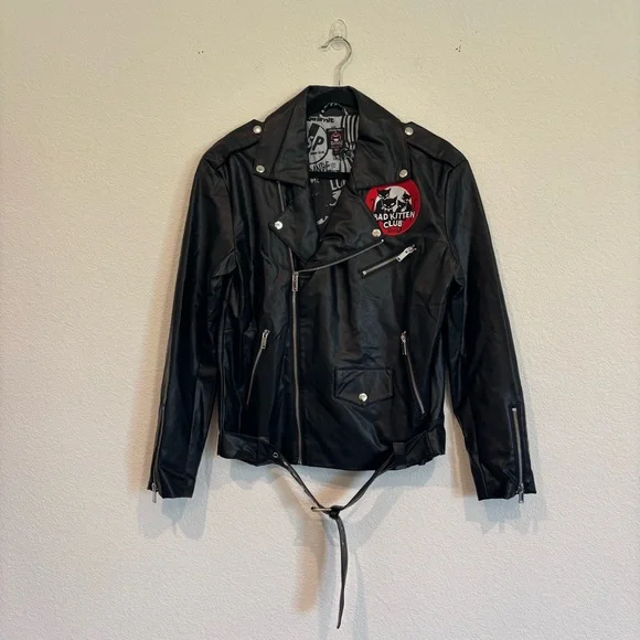 Dolls Kill x Emily The Strange Size Small Bad Kitten Club Moto Jacket NWT - Picture 2 of 6